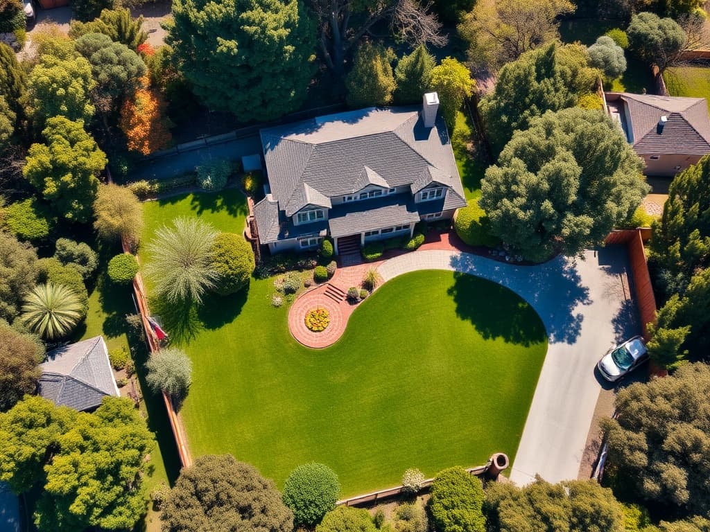 Aerial drone view of full property and landscaping