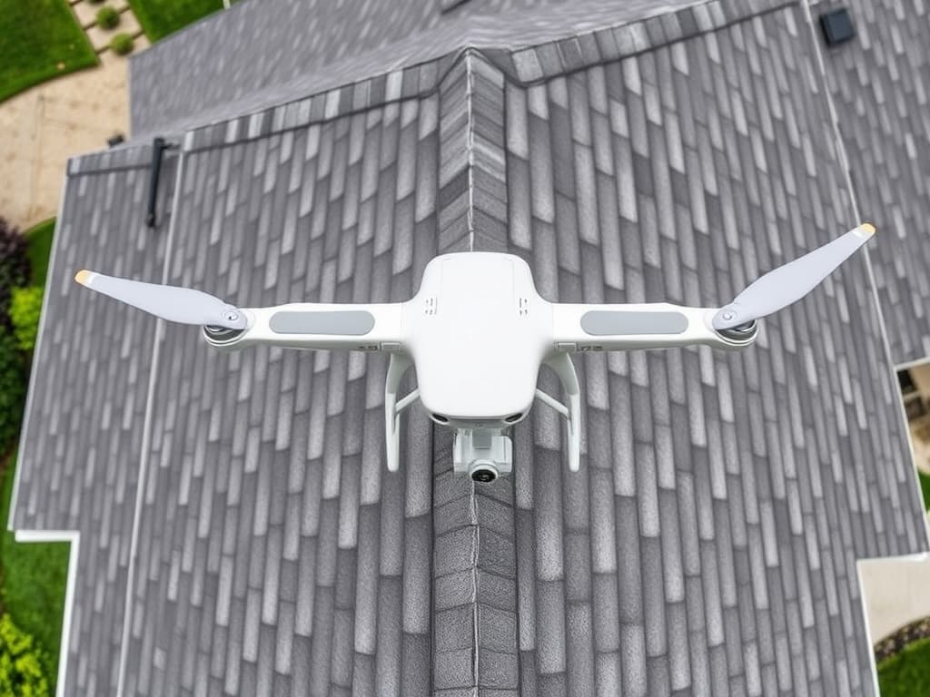 Drone close-up of roof shingles in excellent condition